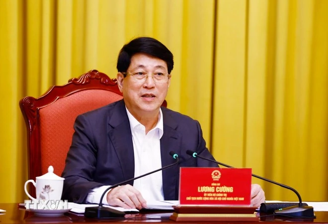 State President Luong Cuong at the working session with representatives from the Presidential Office, the Ministry of Foreign Affairs (Photo: VNA)